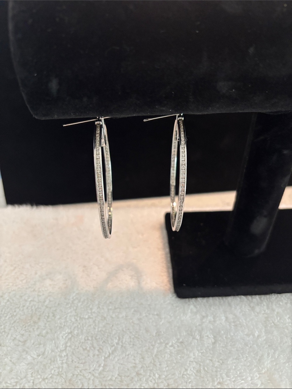 925 Sterling Silver Pavé Hoop Earrings - Silver